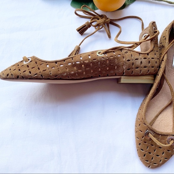 Halogen round toe lace up suede ballet flats brown laser cut size 6💜 - Picture 3 of 5